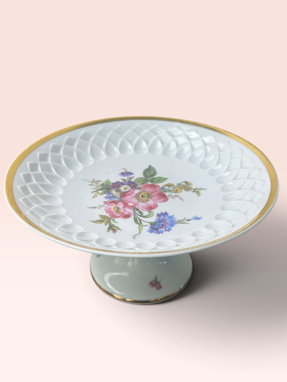 Vintage Schumann Arzberg Bavaria Floral Porcelain Pedestal Compote Gold Trim